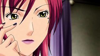 Curvy hentai maid watching couple fucking