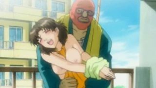 Roped hentai with muzzle gets standing doggystyle fucked by