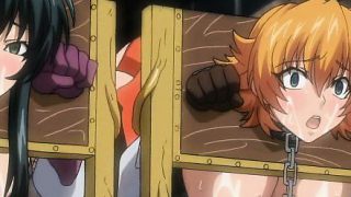 Caught and chained hentai babes gets brutally gangbanged